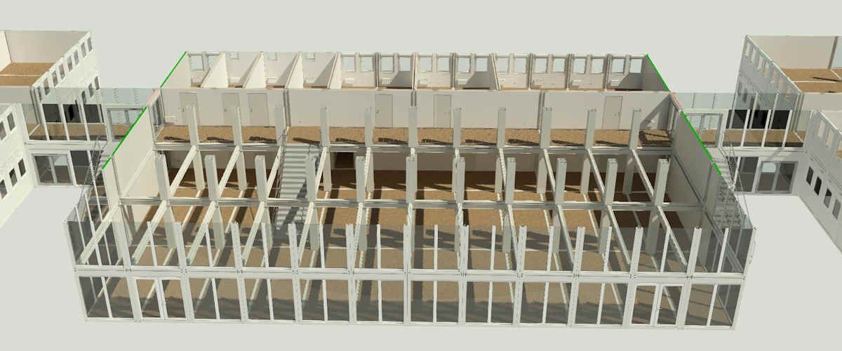Containerschule 3D Schnitt Algeco